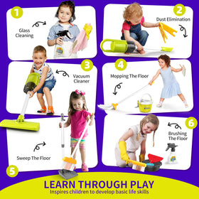 Pupu Pig kid-friendly mop enables supervised cleaning play and motor skill fun.