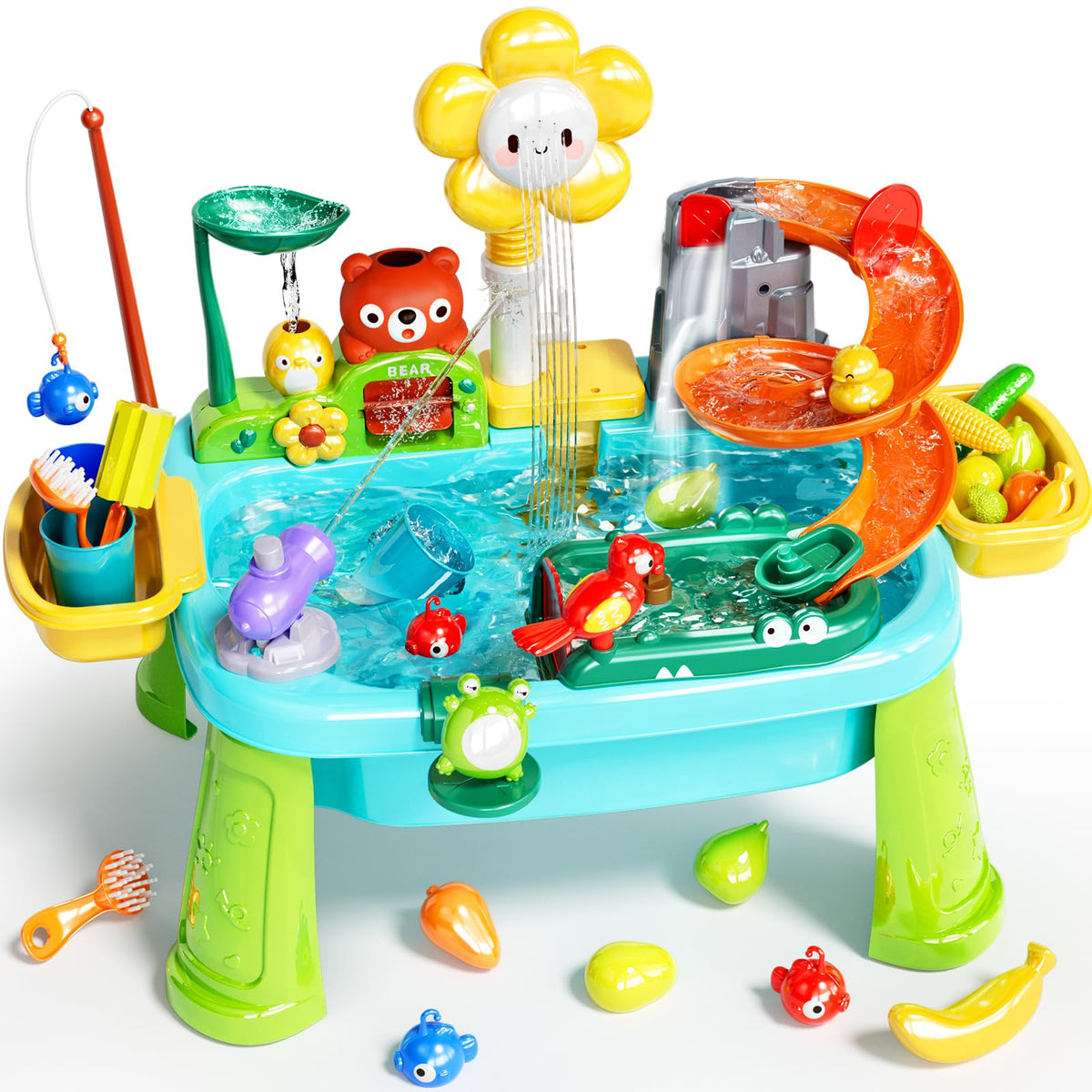 Pupu Pig water table with 360-degree faucet for immersive play