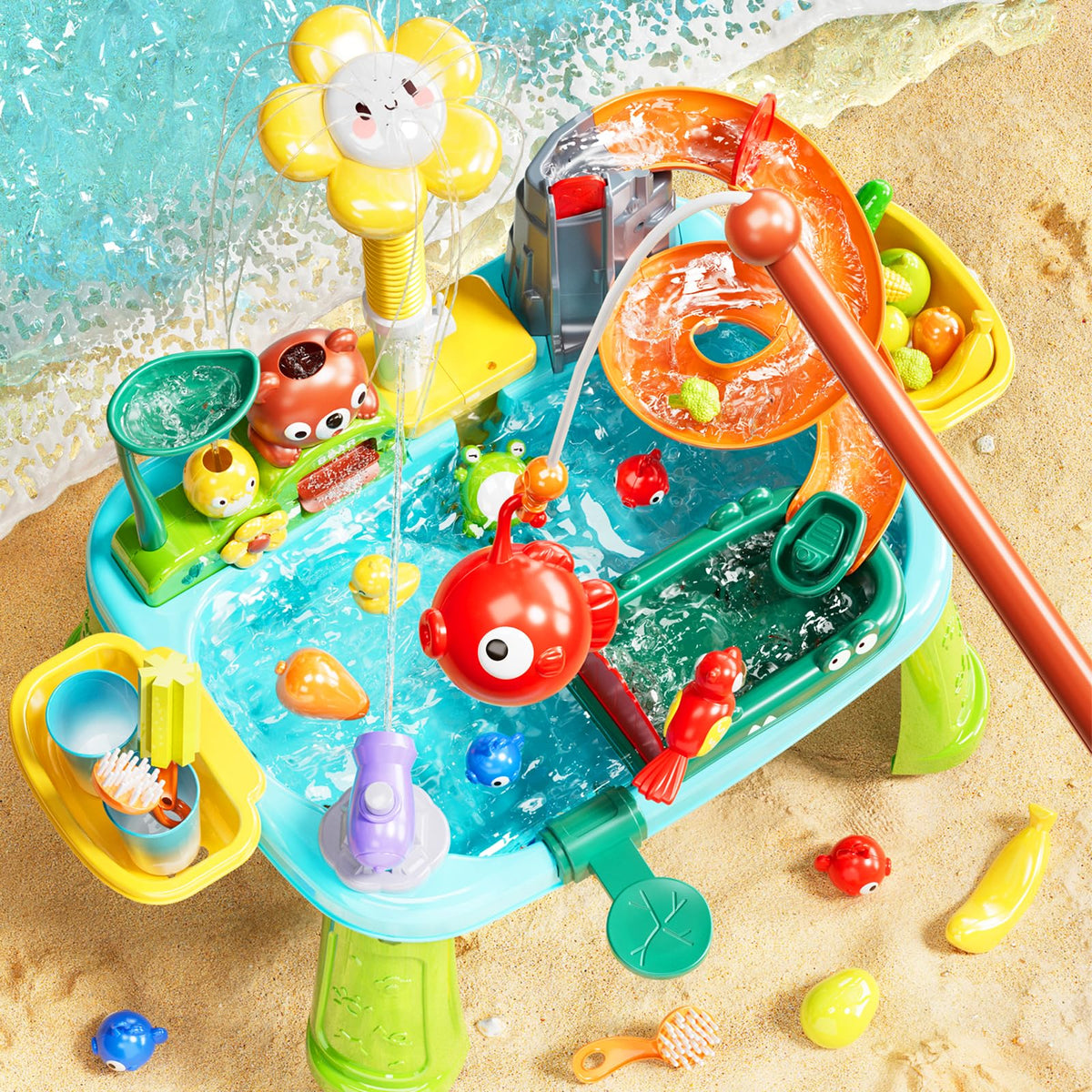 Pupu Pig water table with floating fishing game for hands-on fun