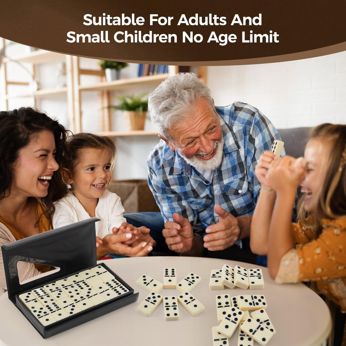 PUREPLAY 28-piece set in classic double-six for flexible 2-4 player games.