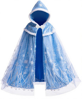 Purfeel Elsa hooded cape front view; soft velvet for comfy pretend play