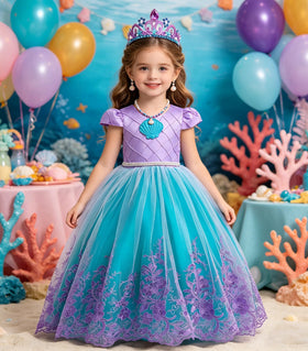 PurFEEL Mermaid Princess Dress features embroidered bodice for an elegant fairytale look.