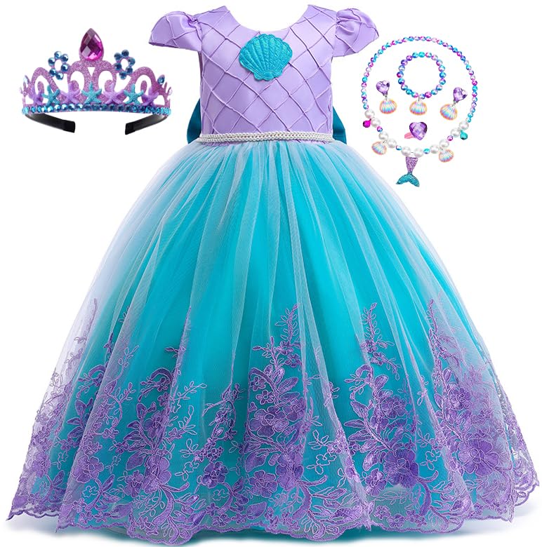 PurFeel Girls Mermaid Dress with teal tulle embroidery offers a party-ready silhouette