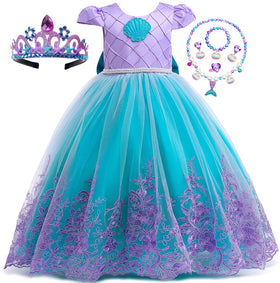 PURFEEL Girls Mermaid Dress teal tulle overlay for a magical party look