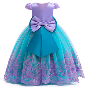 PurFEEL Dress with white sheer overlay and teal details, perfect for photoshoots.