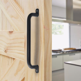 Purife 17-inch black handle installed on wood stud demonstrates reliable support during play.