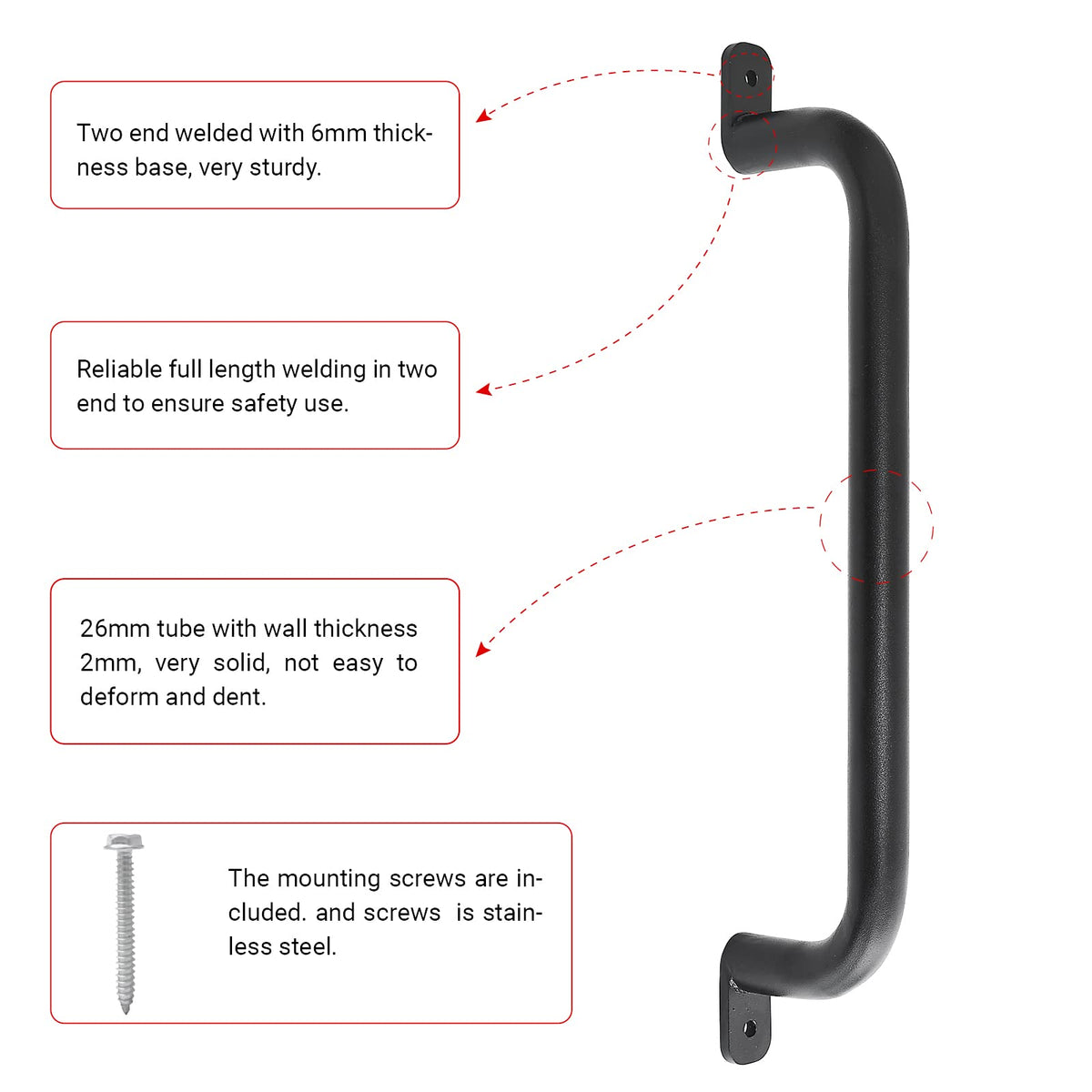Purife 17-inch black playset handle with stainless steel mounting screws for secure installation.
