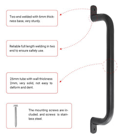 Purife 17-inch black playset handle with stainless steel mounting screws for secure installation.