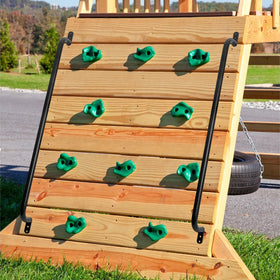 Purife grab bar on swing set offers secure assist.