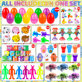 PURPERCAT 120 plastic eggs reveal an assortment of mini toys inside.