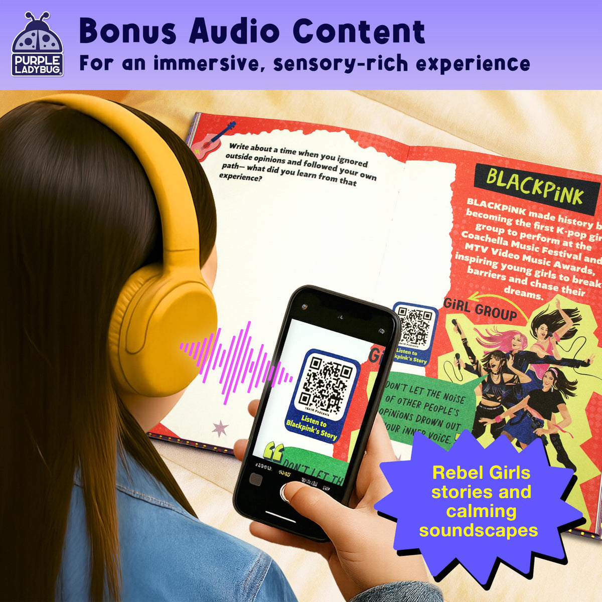 Purple Ladybug guided pages help spark ideas and storytelling.