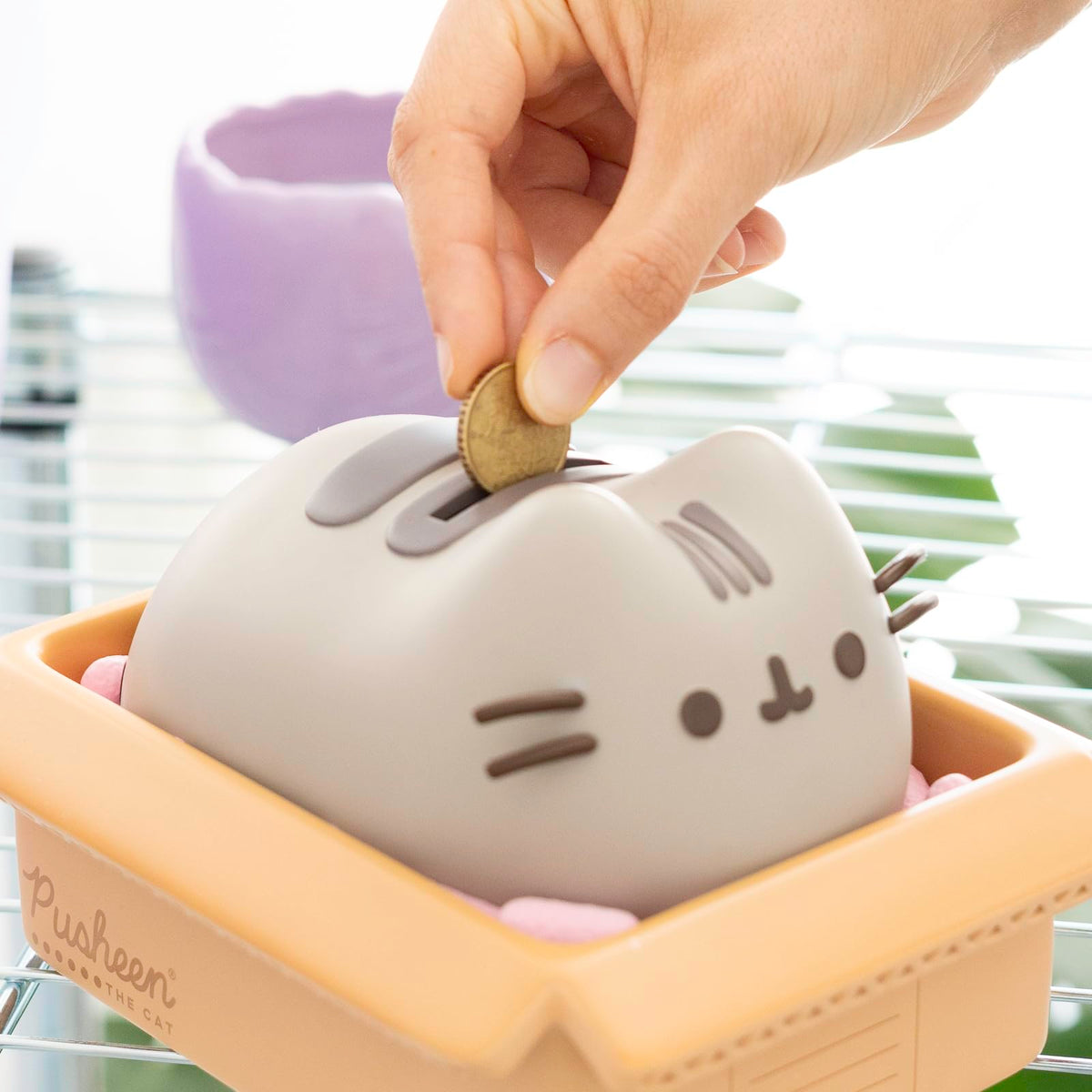 Compact Pusheen piggy bank on desk or shelf display