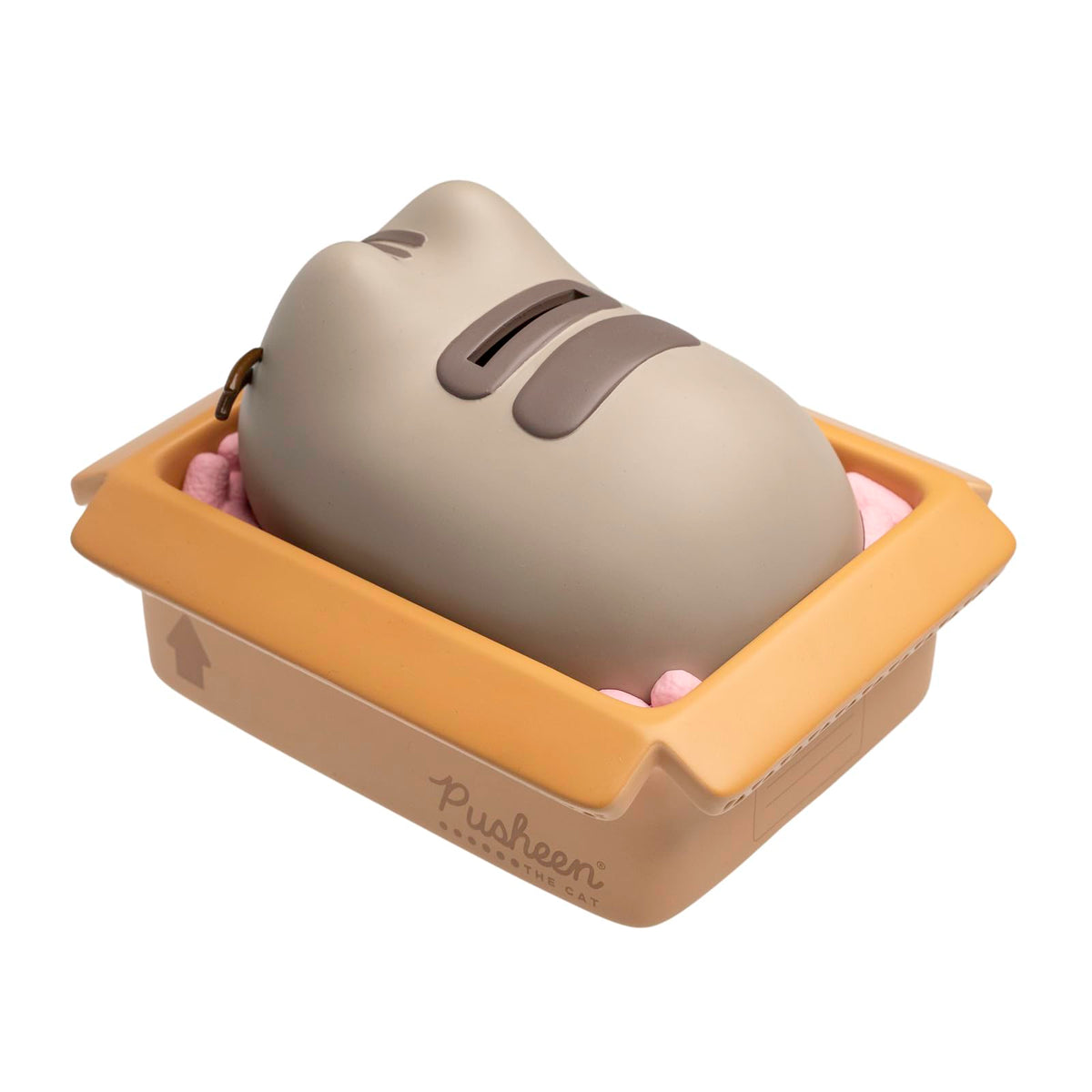 Pusheen piggy bank with threaded screw-cap base for quick retrieval