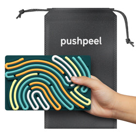 Pushpeel Sensory Board activity close-up shows 11 color strings for dexterity.