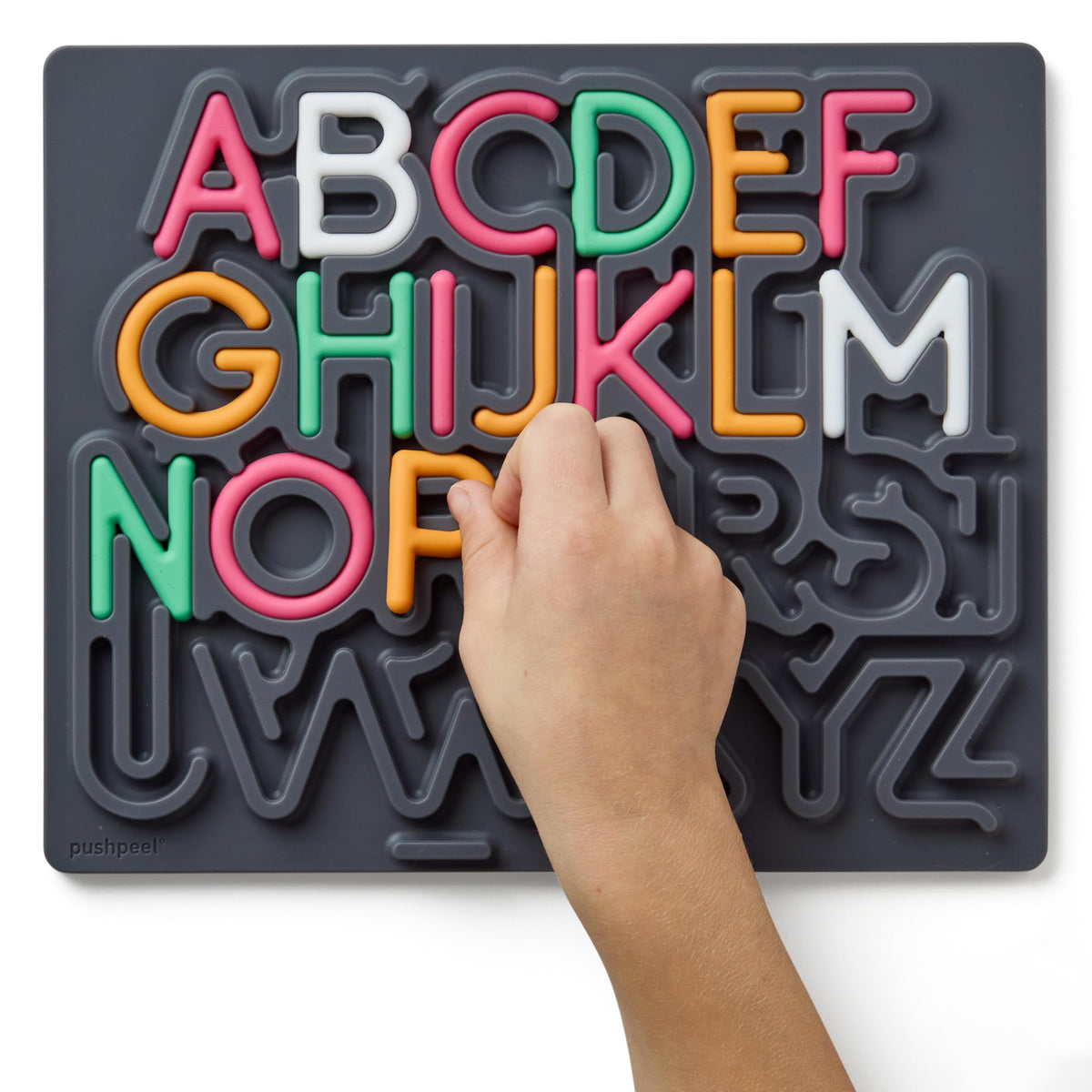 Pushpeel Soft Silicone Texture detail illustrating quiet learning environment.