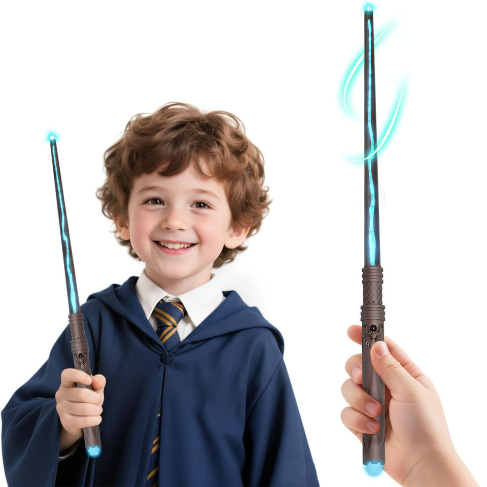 Pussan Wizard Spell Wand emits violet lightning for dramatic cosplay scenes