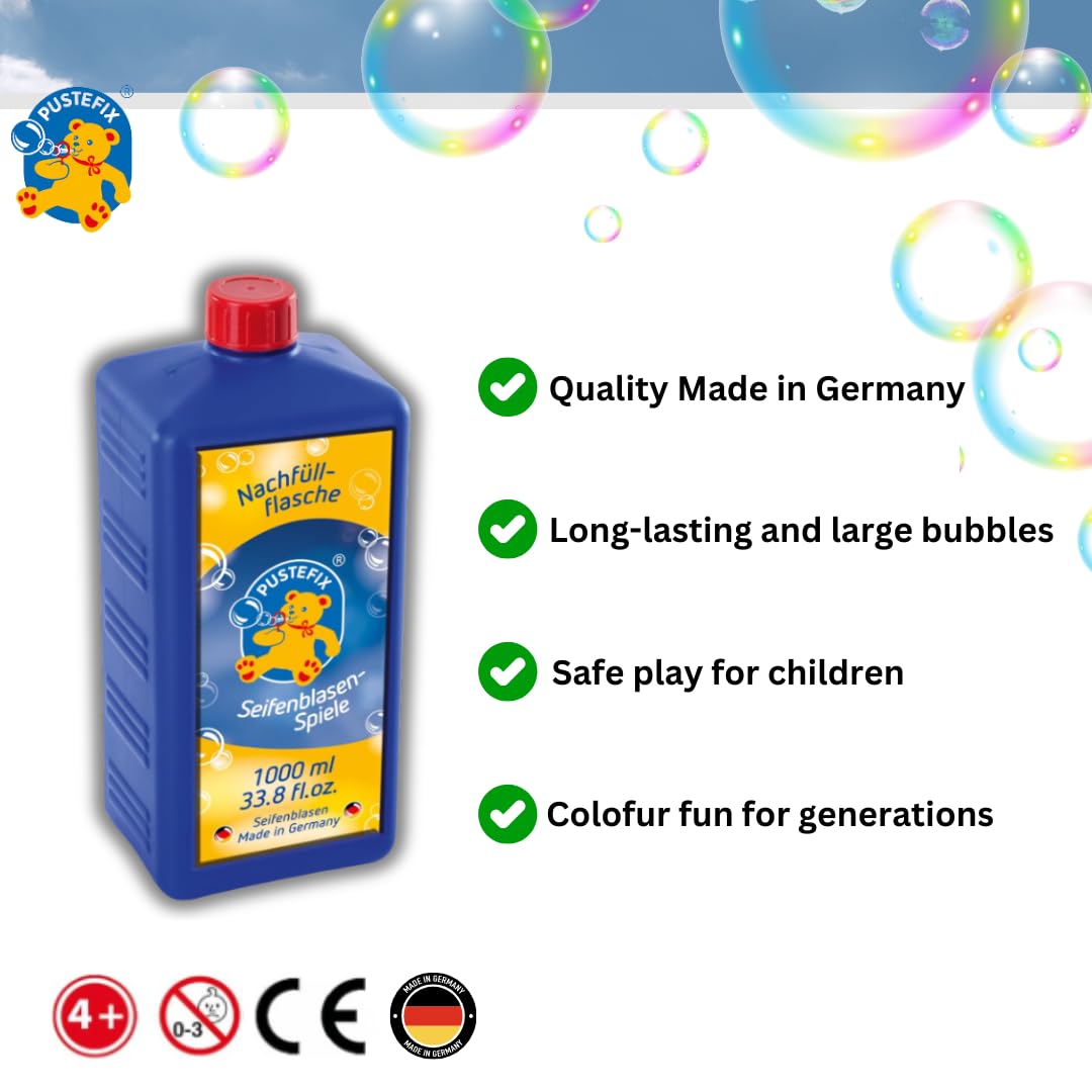 Children using PUSTEFIX refill bottle to refill bubble toys safely