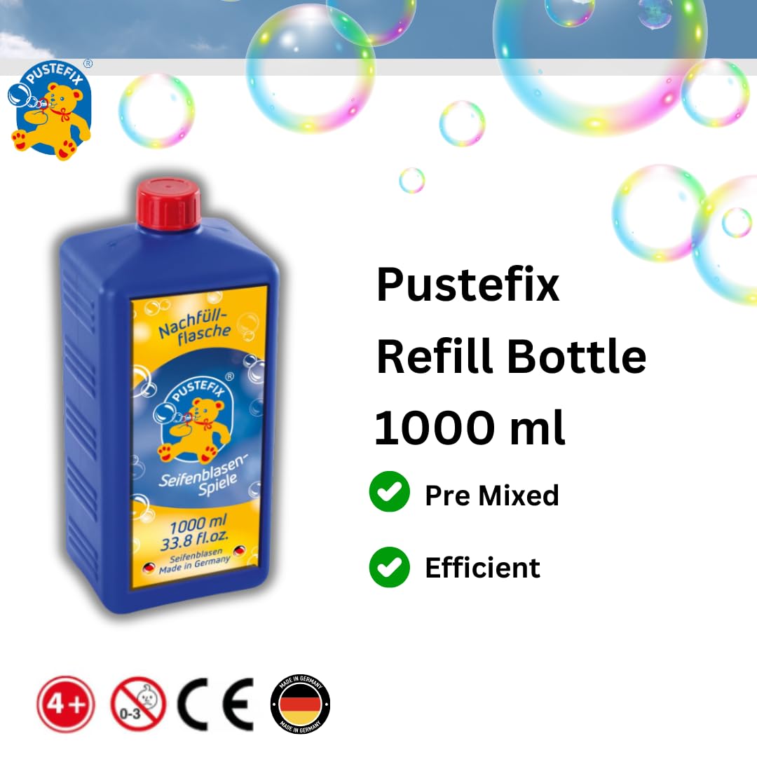 Family enjoying vivid bubbles after refilling with PUSTEFIX liquid