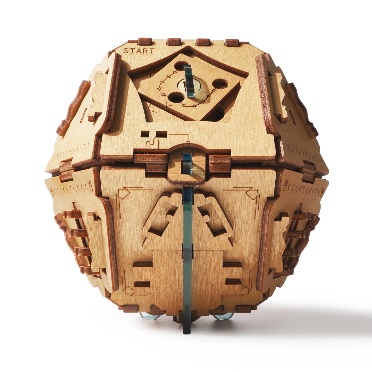 Puzzle Potato Philosopher's Stone puzzle box with crystal blue design for an engaging escape room challenge