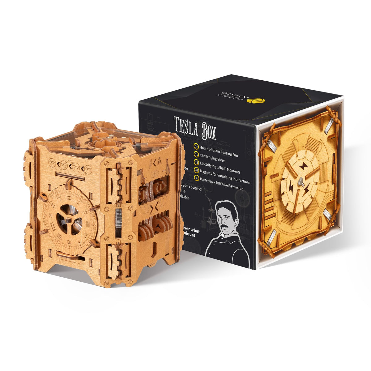 PUZZLE POTATO Tesla Box wooden 3D construction shows quality and durable play.
