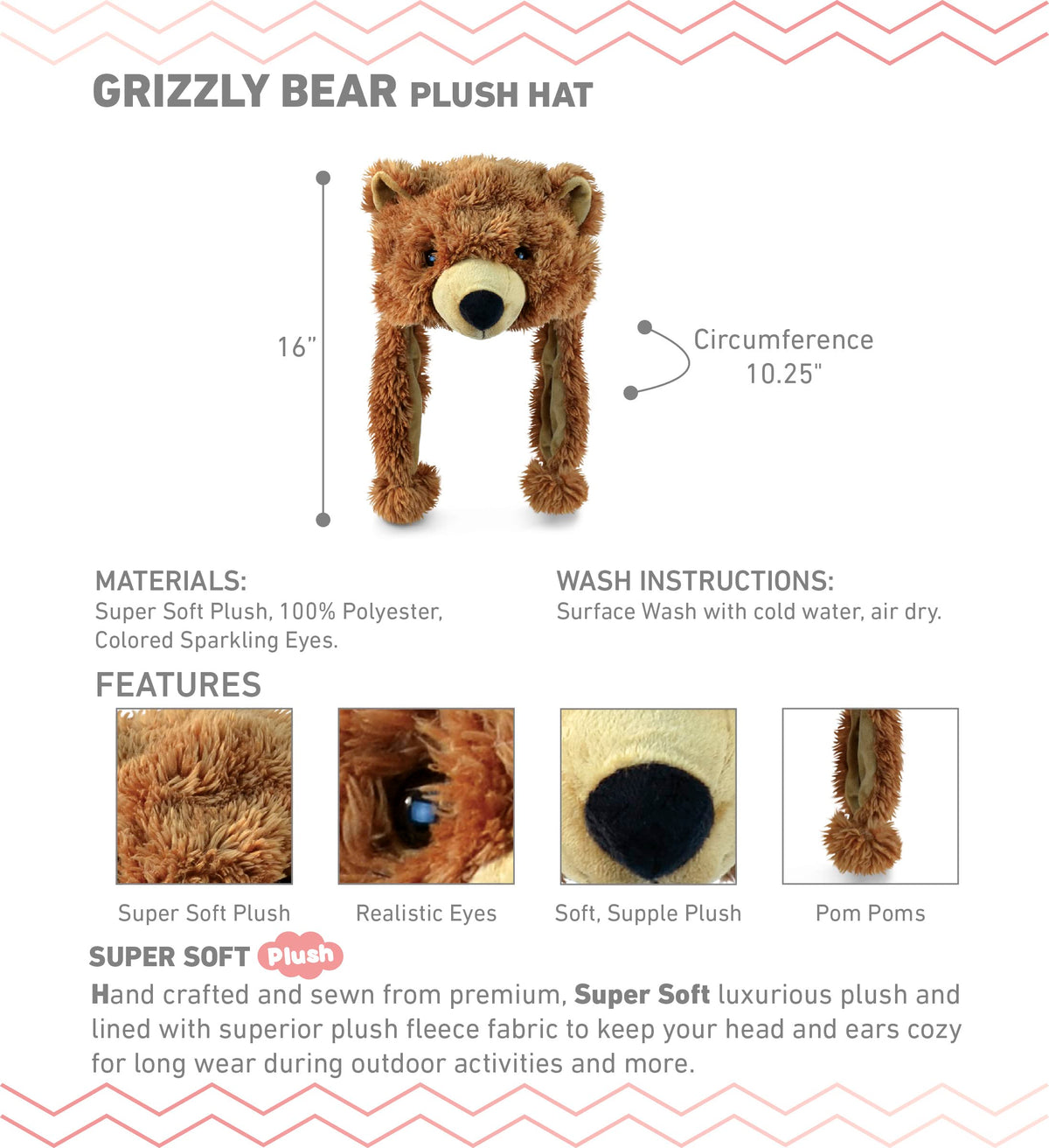 Puzzled bear hat close eyes detail for playful look