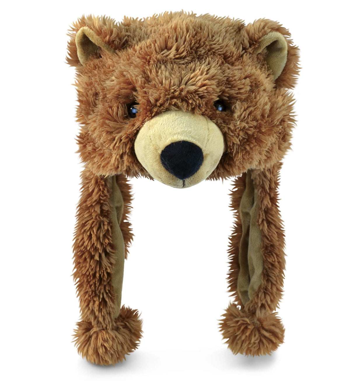Puzzled Brown Grizzly Bear Hat with ear flaps for cozy warmth
