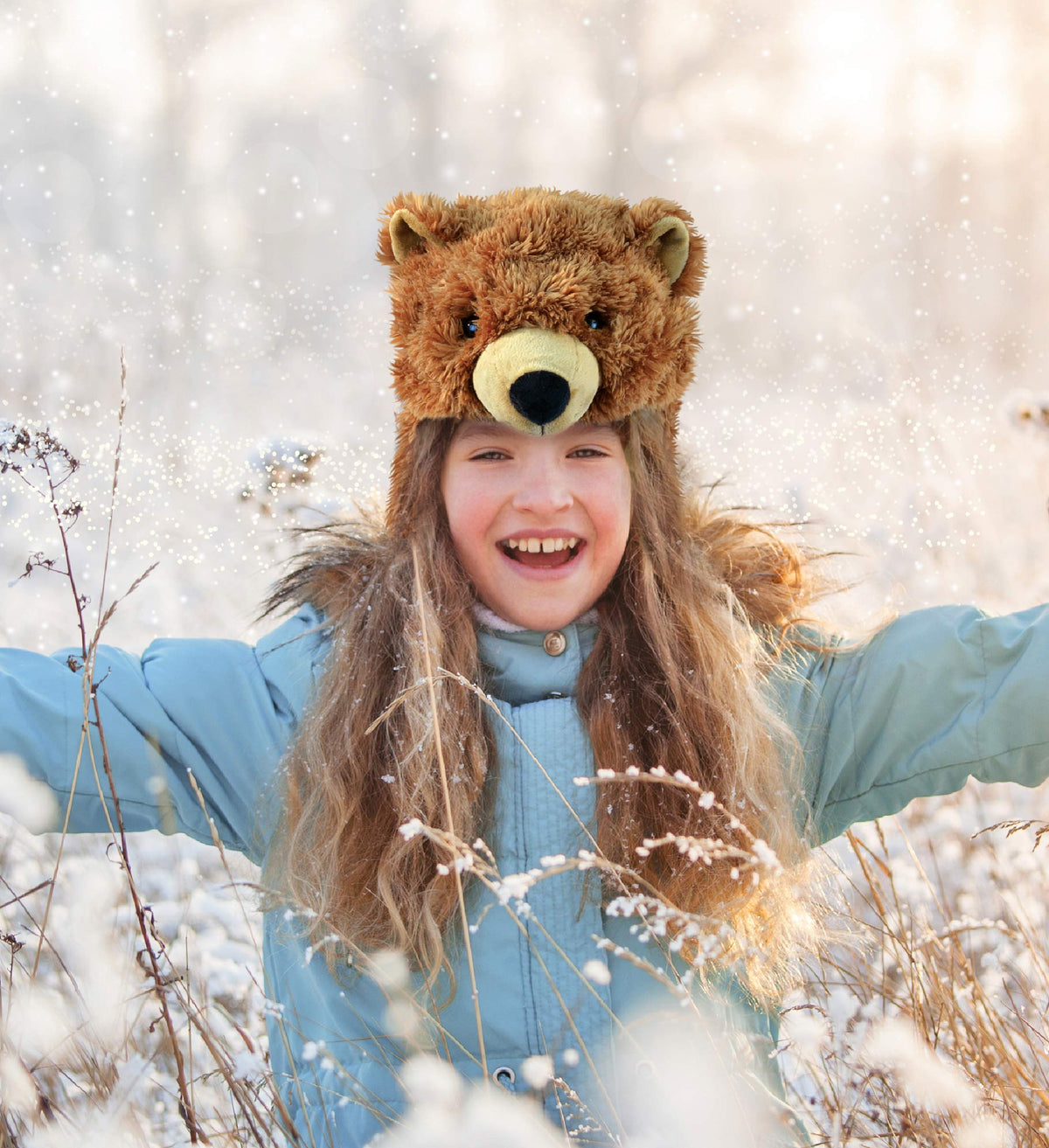 Puzzled Brown Grizzly Bear Hat in packaging for gifting