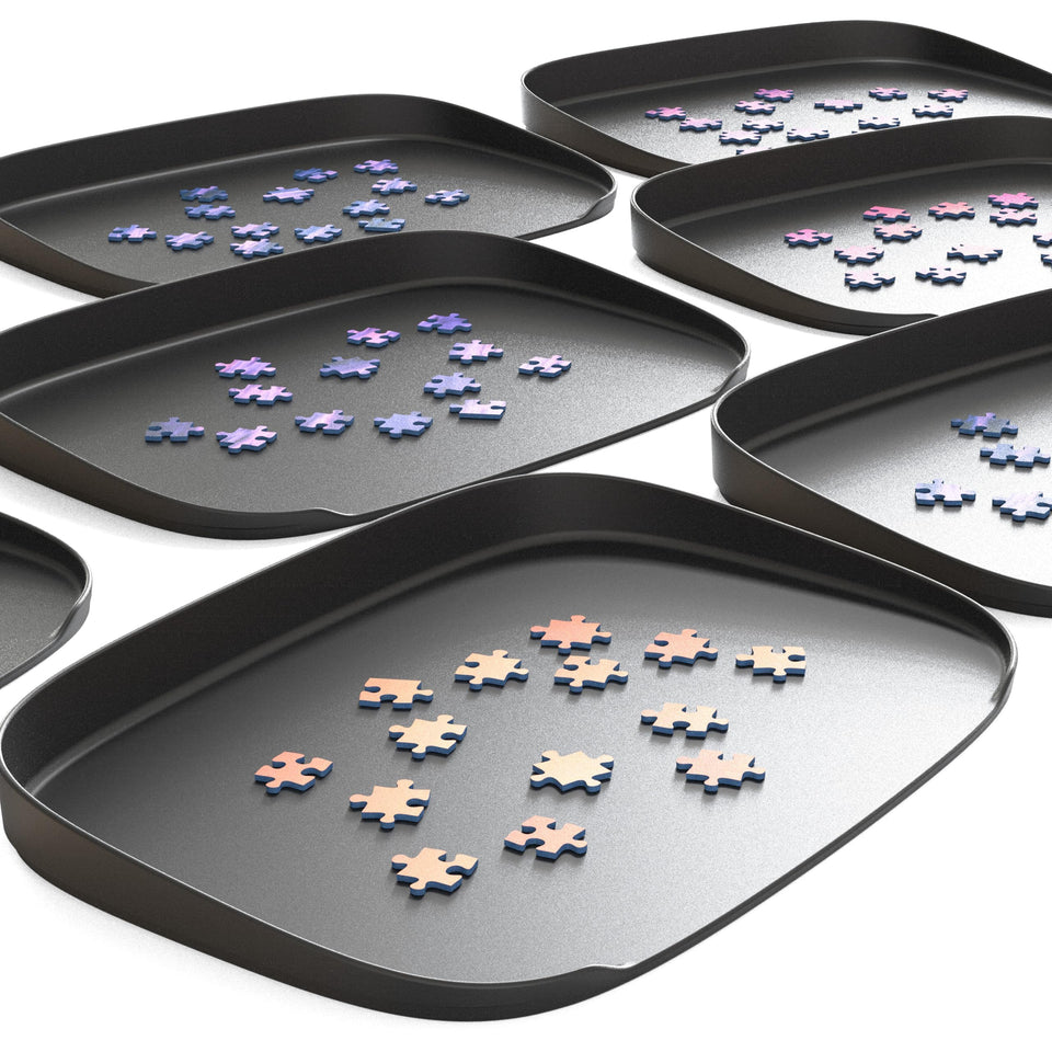 Puzzlup puzzle sorting trays 6-pack with front-opening design for easy piece retrieval.