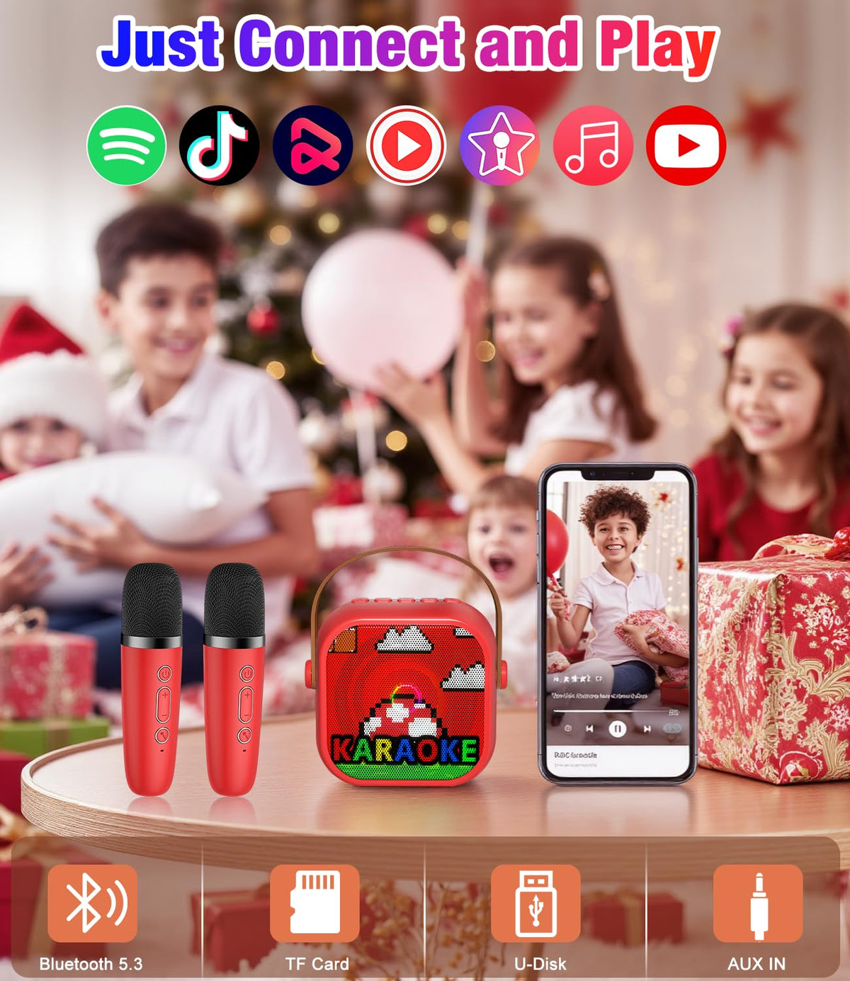 Pxzvd mini karaoke-machine duet-mics enable easy parent-child performances.
