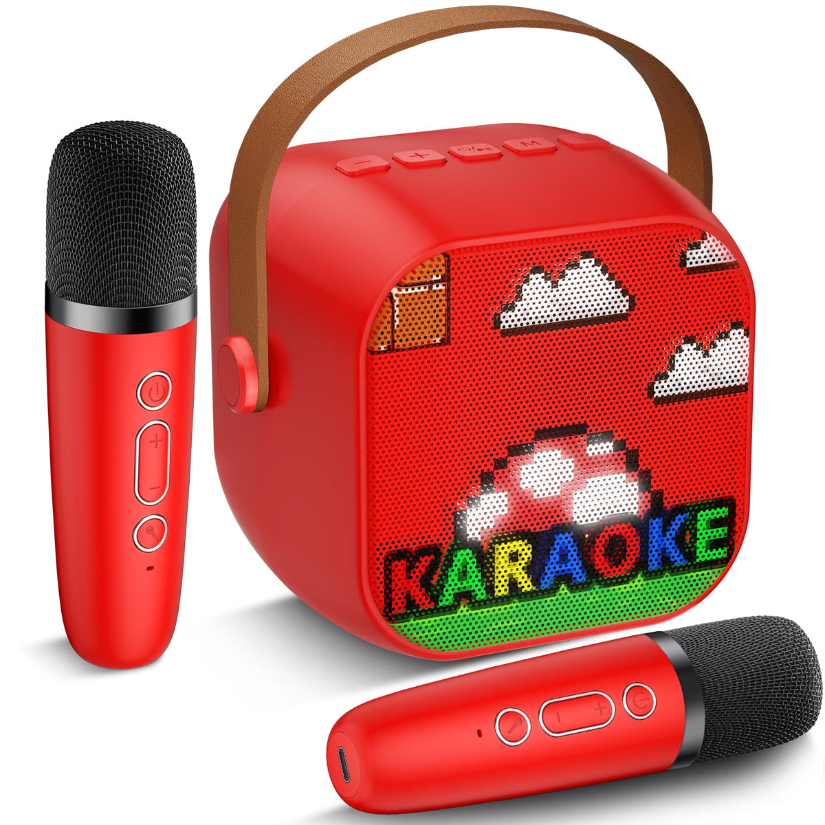 Pxzvd mini karaoke-machine with a sturdy handle for easy portability and kids' performances.