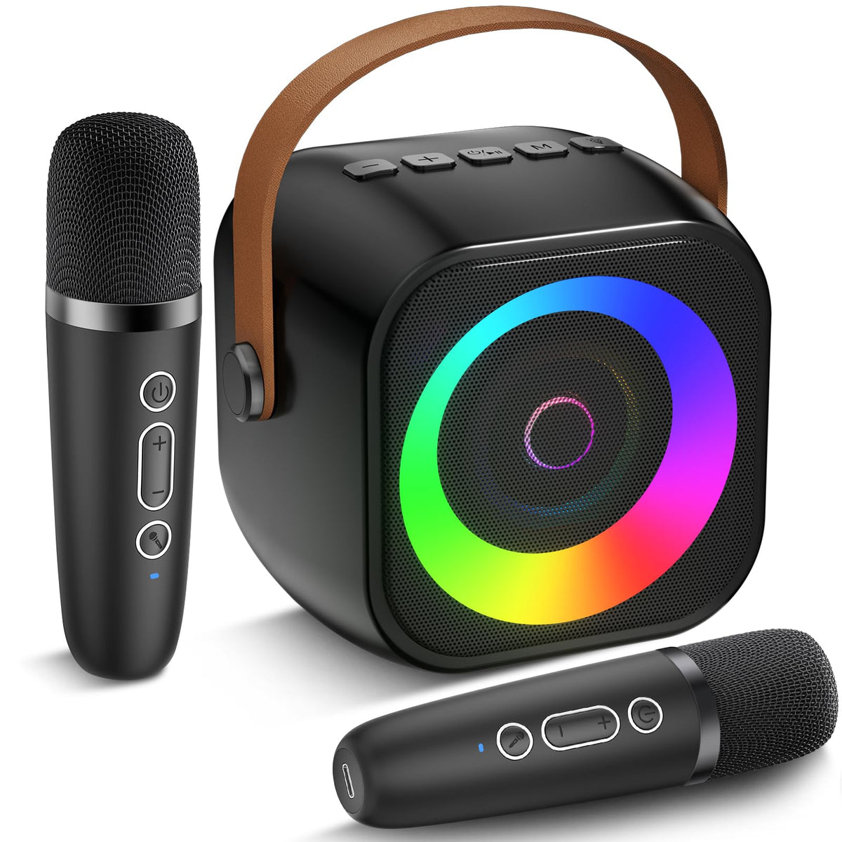 Pxzvd mini karaoke machine with leather handle for easy portability and kids performances