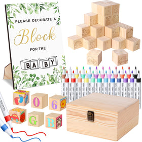 Pydeeirom wooden box with baby shower blocks and markers for tidy party setup