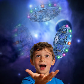 PYMSRTY flying toy drone with 360° sensor for safe indoor play.