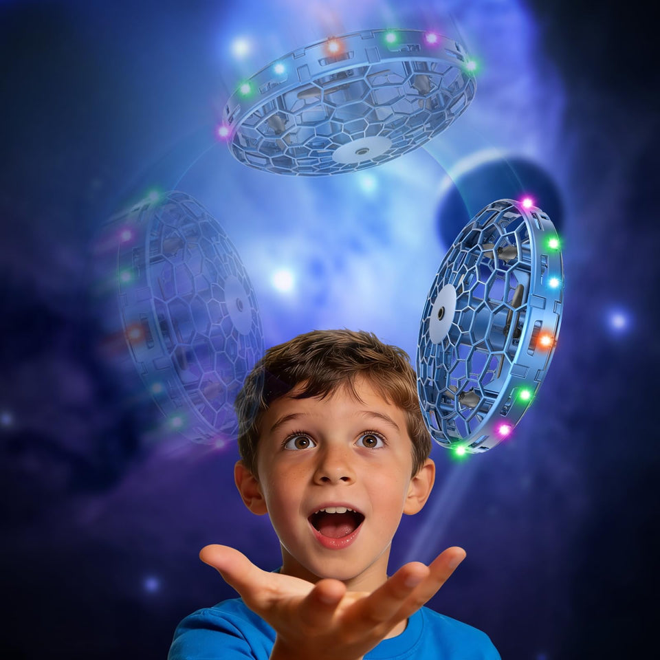PYMSRTY flying toy drone with 360° sensor for safe indoor play.