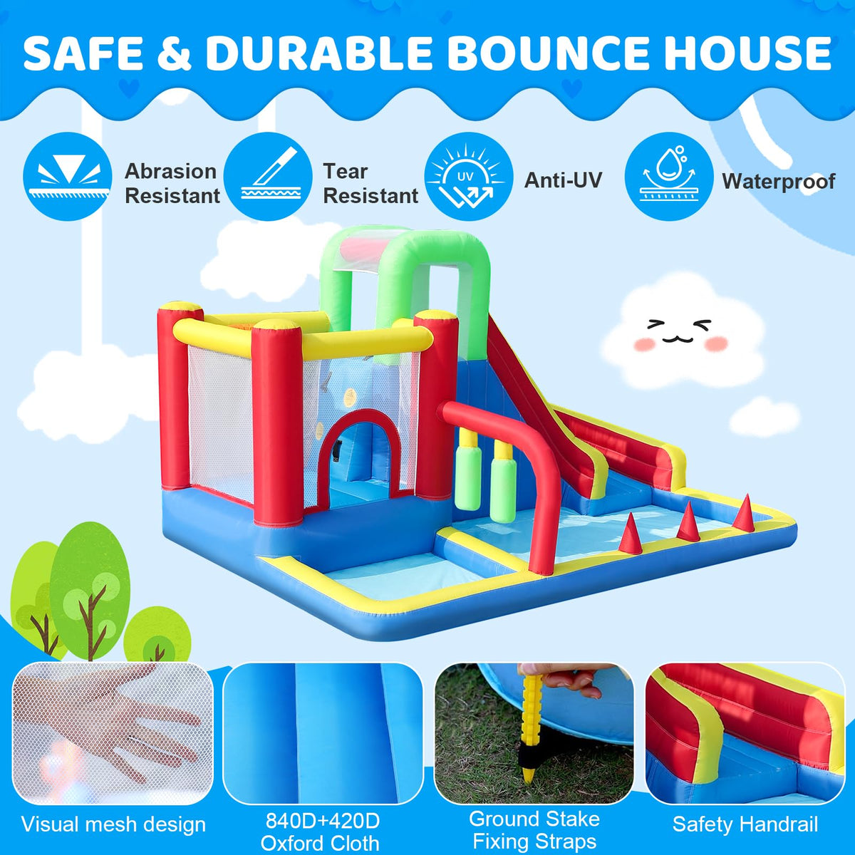 PZGEQ bounce house basketball hoop for aiming and tossing games.
