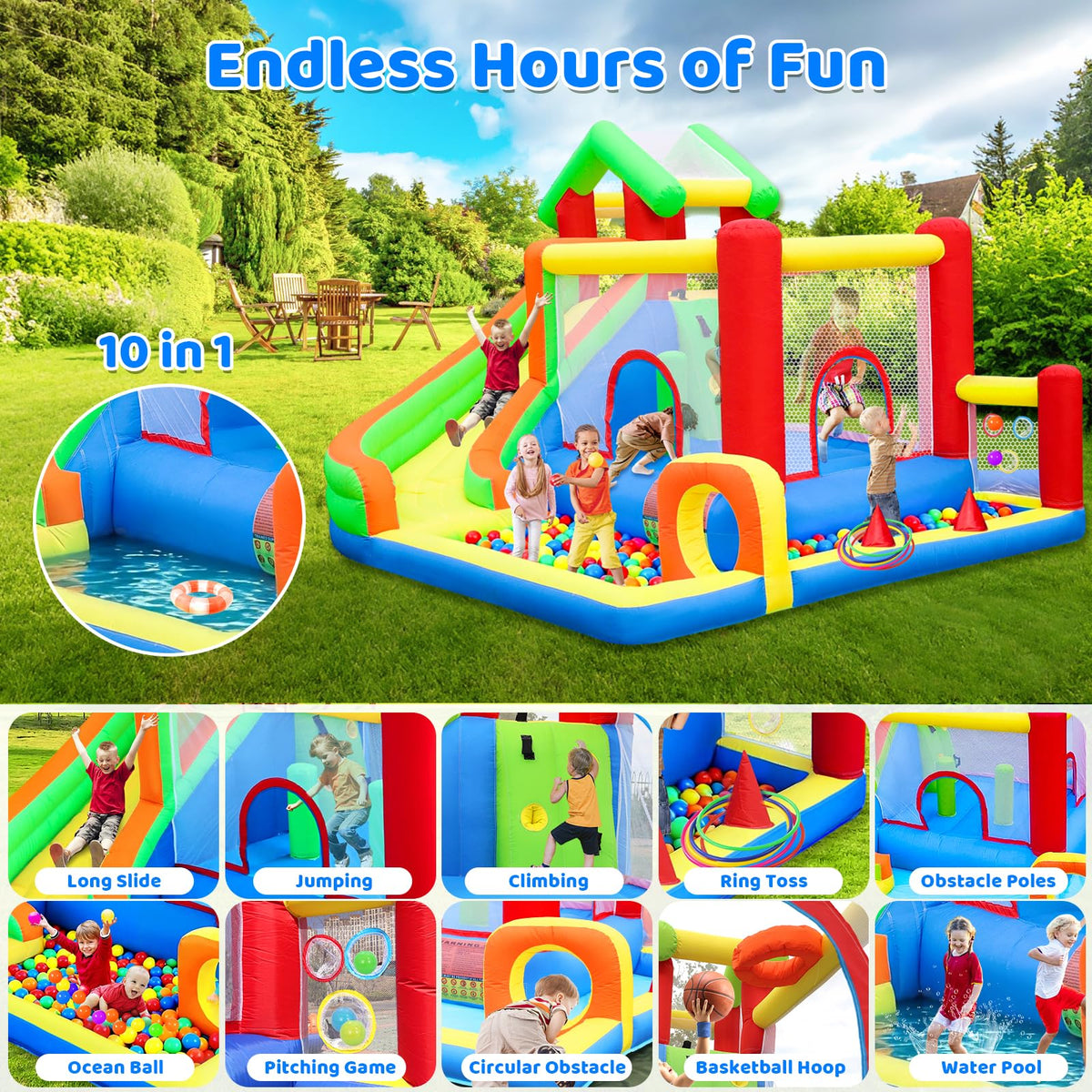 PZGEQ Bounce House climbing wall invites active climbing and fun