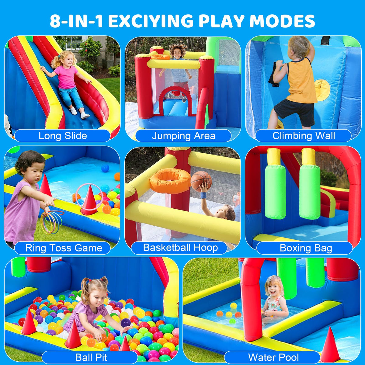 PZGEQ bounce house interior with spacious jumping area for energetic kids.