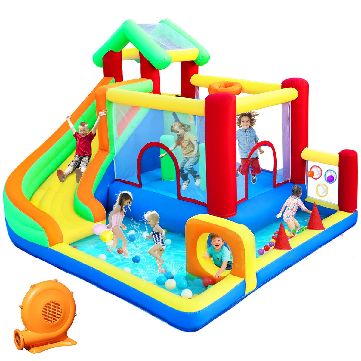 PZGEQ Bounce House long slide for thrilling outdoor play and quick setup