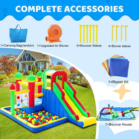 PZGEQ Bounce House safety features including mesh walls and handrails for visibility