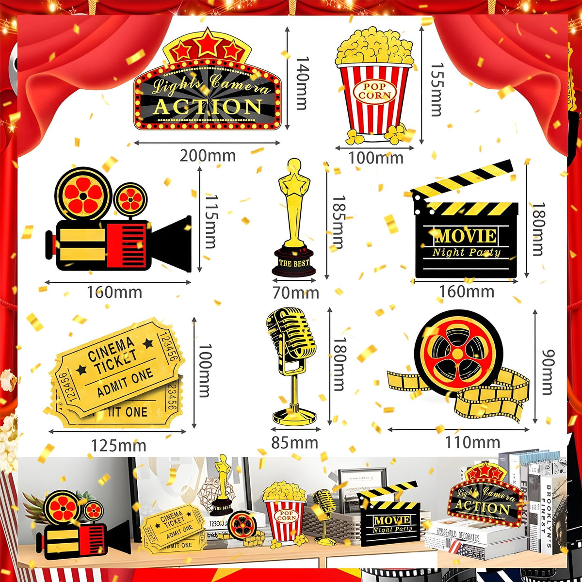 Pzoixuvo movie night foil banner enhances wall decor and ambiance.