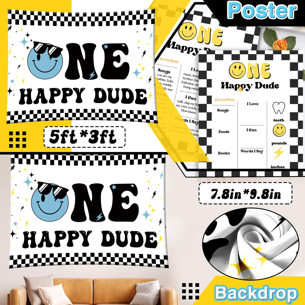 Pzoixuvo One Happy Dude balloon collection creates a vibrant backdrop instantly