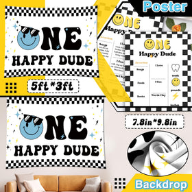 Pzoixuvo One Happy Dude balloon collection creates a vibrant backdrop instantly