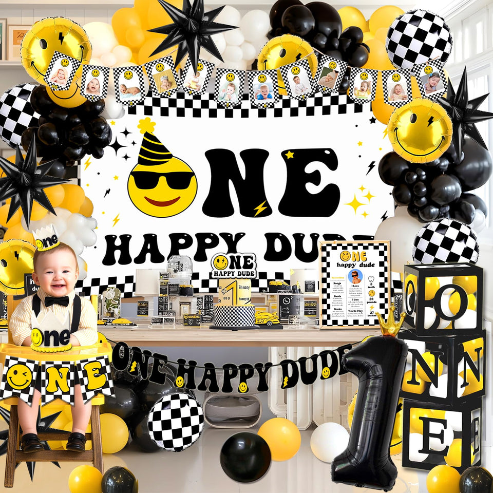 Pzoixuvo One Happy Dude banner for a charming birthday backdrop and photo moments.