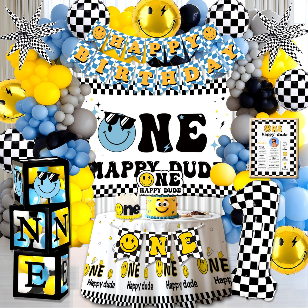 Pzoixuvo One Happy Dude banner enhances party theme and photo moments