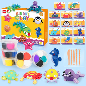 QANIY Air Dry Clay 14-tin set with tools encourages creative play.