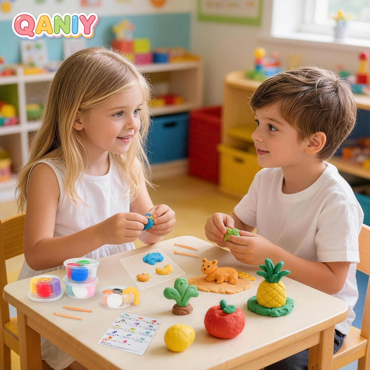 Close-up of vibrant clay colors from the QANIY kit.