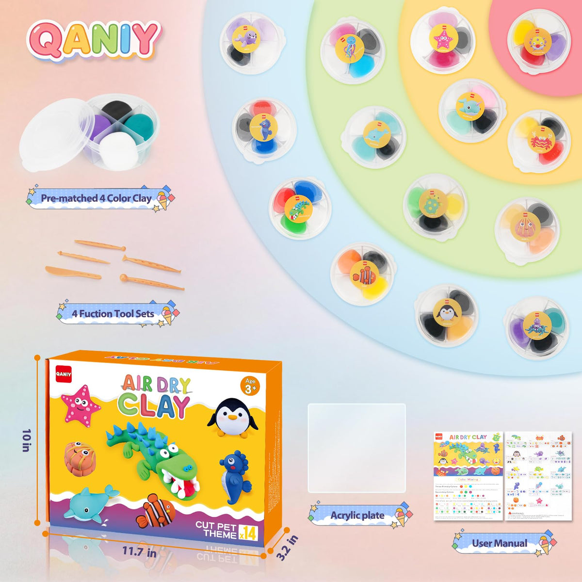 Non-toxic safety badge highlights QANIY Air Dry Clay safety.
