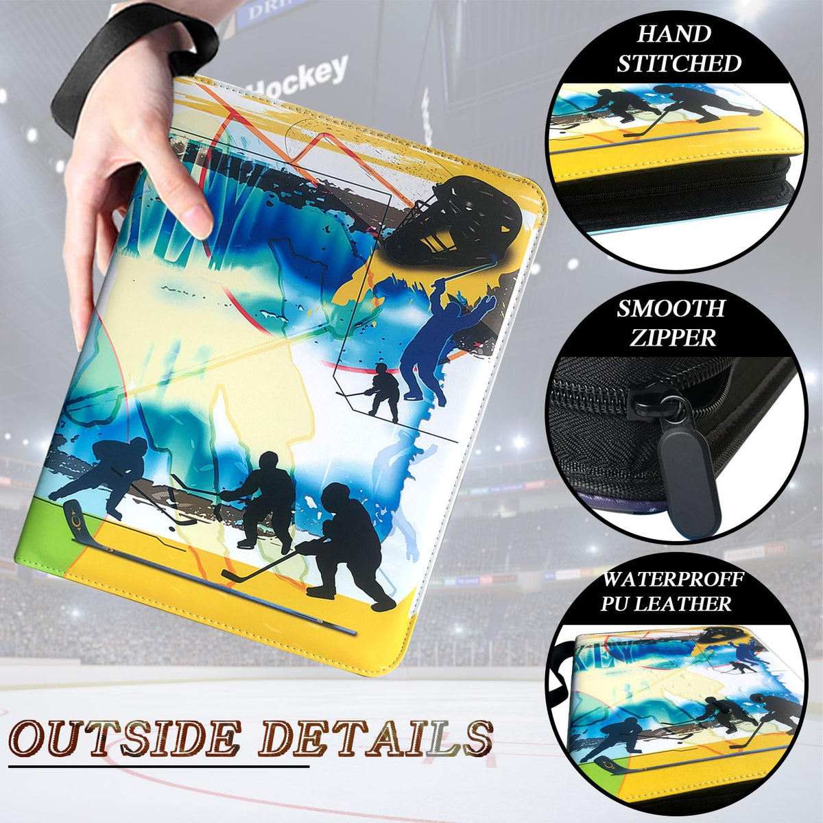QANYYO binder interior pages showing 50-page layout with removable sleeves.