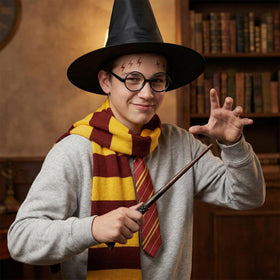 QAQ-COSPLAY round glasses add iconic, lens-free wizard detail.