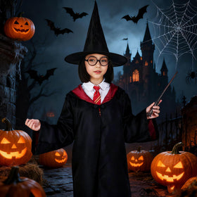 QAQ-COSPLAY Wizard tie completes the scholarly sorcerer look.